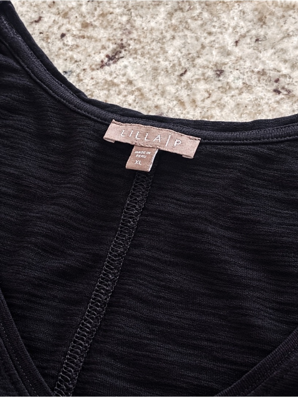 Lilla P Black V-Neck Slub Cotton T-Shirt Short Sleeve Lightweight Basic Tee XL - Picture 2 of 6